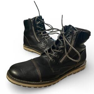 Rock & Republic Moto Boots 8.5 Black Faux Leather Lace Up Wool Blend Lining